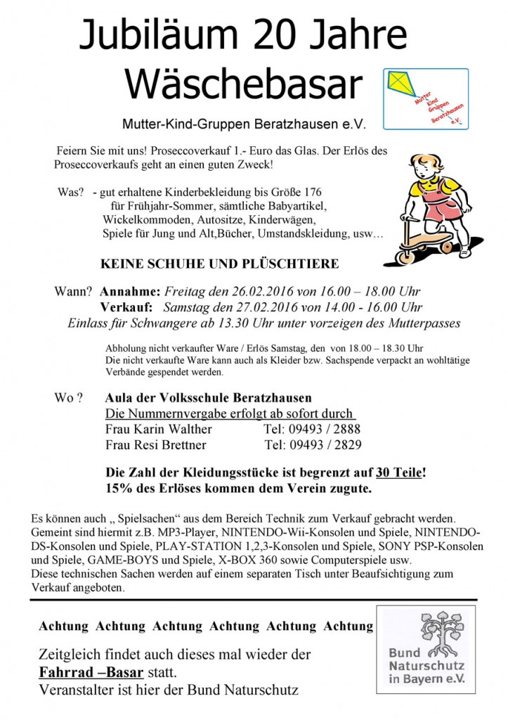 Jubiläumswäschebasar am 27. Februar – Seelsorge Beratzhausen Pfraundorf